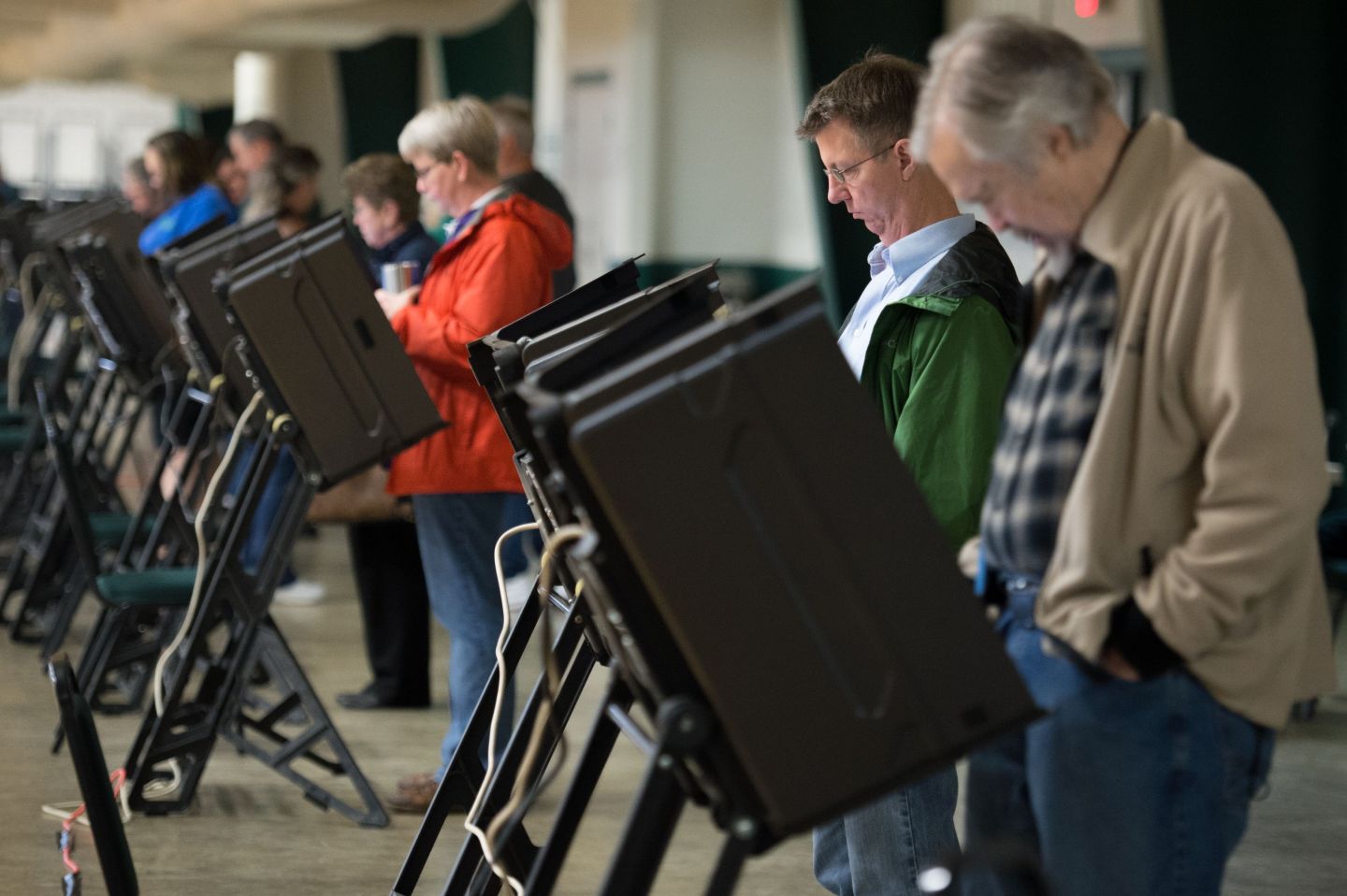 Voters cast their ballots at the McGee Community Center in Conway, Arkansas.