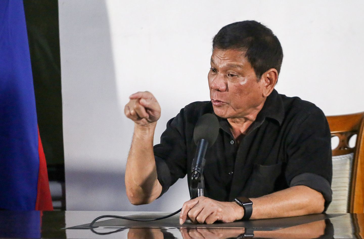 Philippines' president-elect Rodrigo Duterte gives a press conference in Davao City.