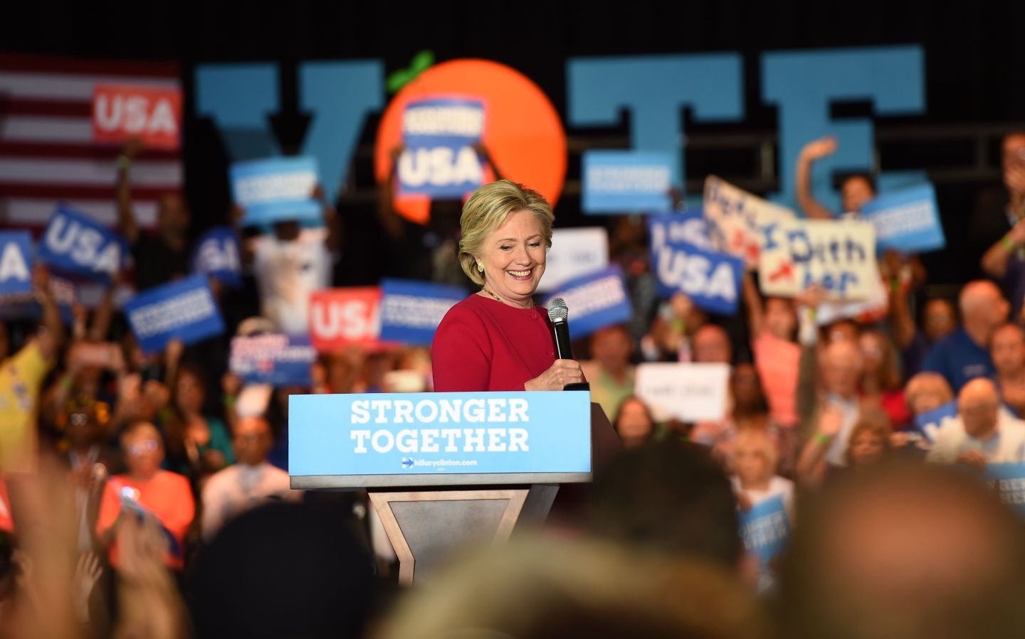 Democratic presidential nominee Hillary Clinton addresses an early vote rally at Broward College in Coconut Creek, Florida.