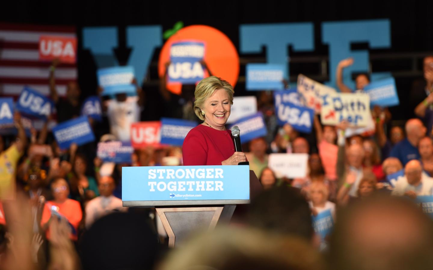 Democratic presidential nominee Hillary Clinton addresses an early vote rally at Broward College in Coconut Creek, Florida.