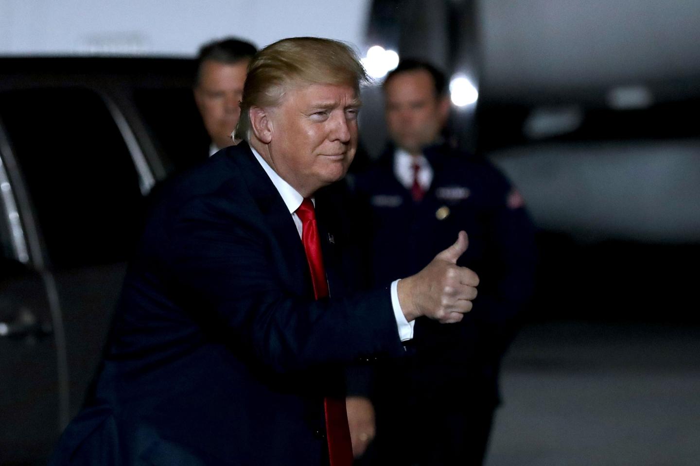 Republican presidential nominee Donald Trump arrives for a campaign rally in Albuquerque, New Mexico.