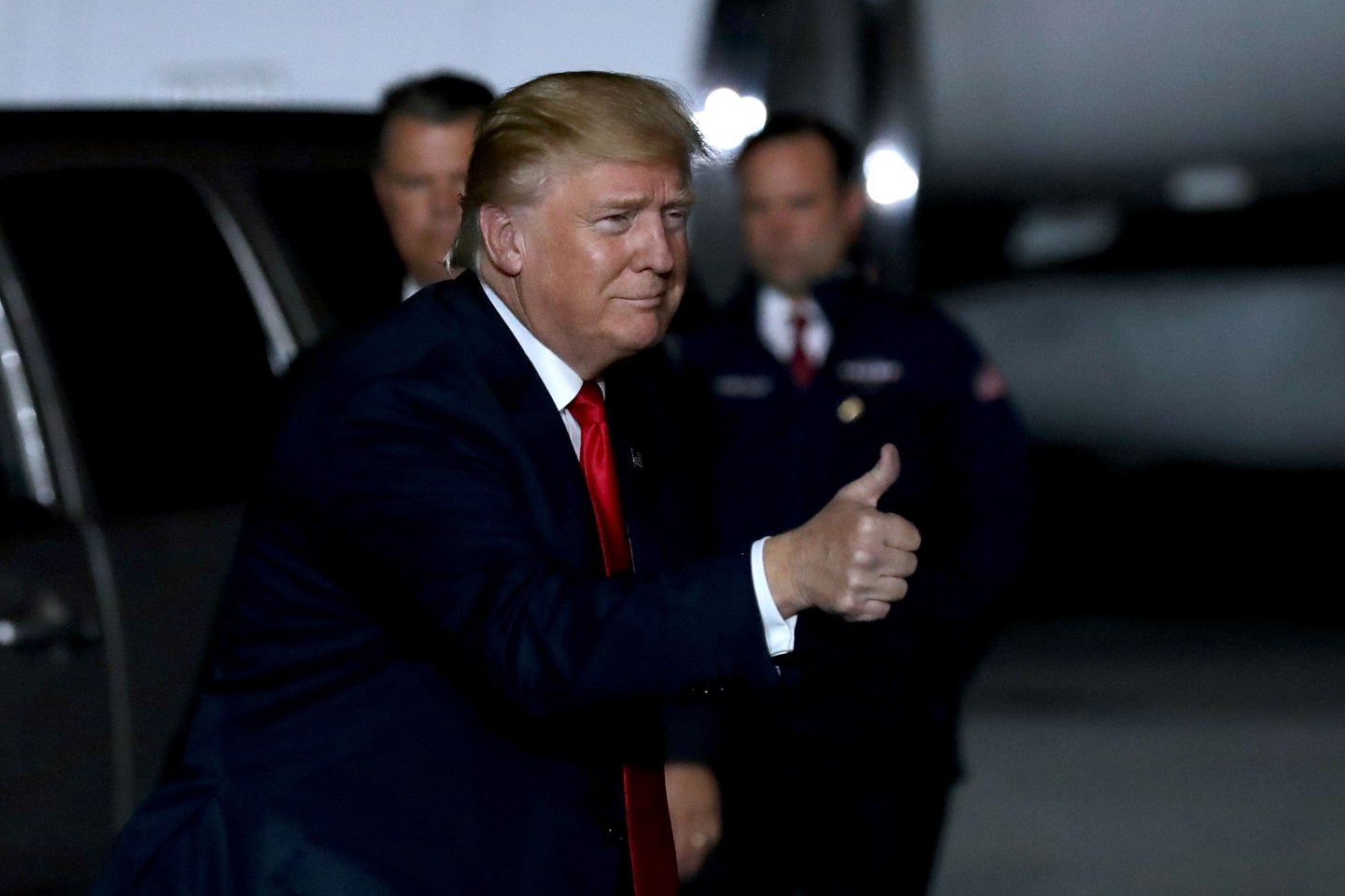 Republican presidential nominee Donald Trump arrives for a campaign rally in Albuquerque, New Mexico.