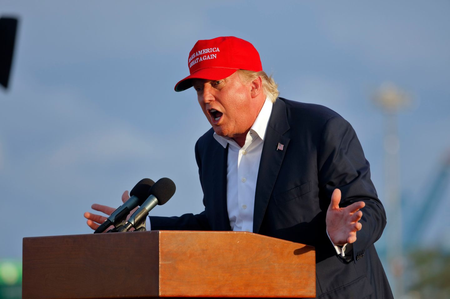 Donald Trump, 2016 Republican Presidential Candidate, Speaks During A Rally Aboard The Battleship