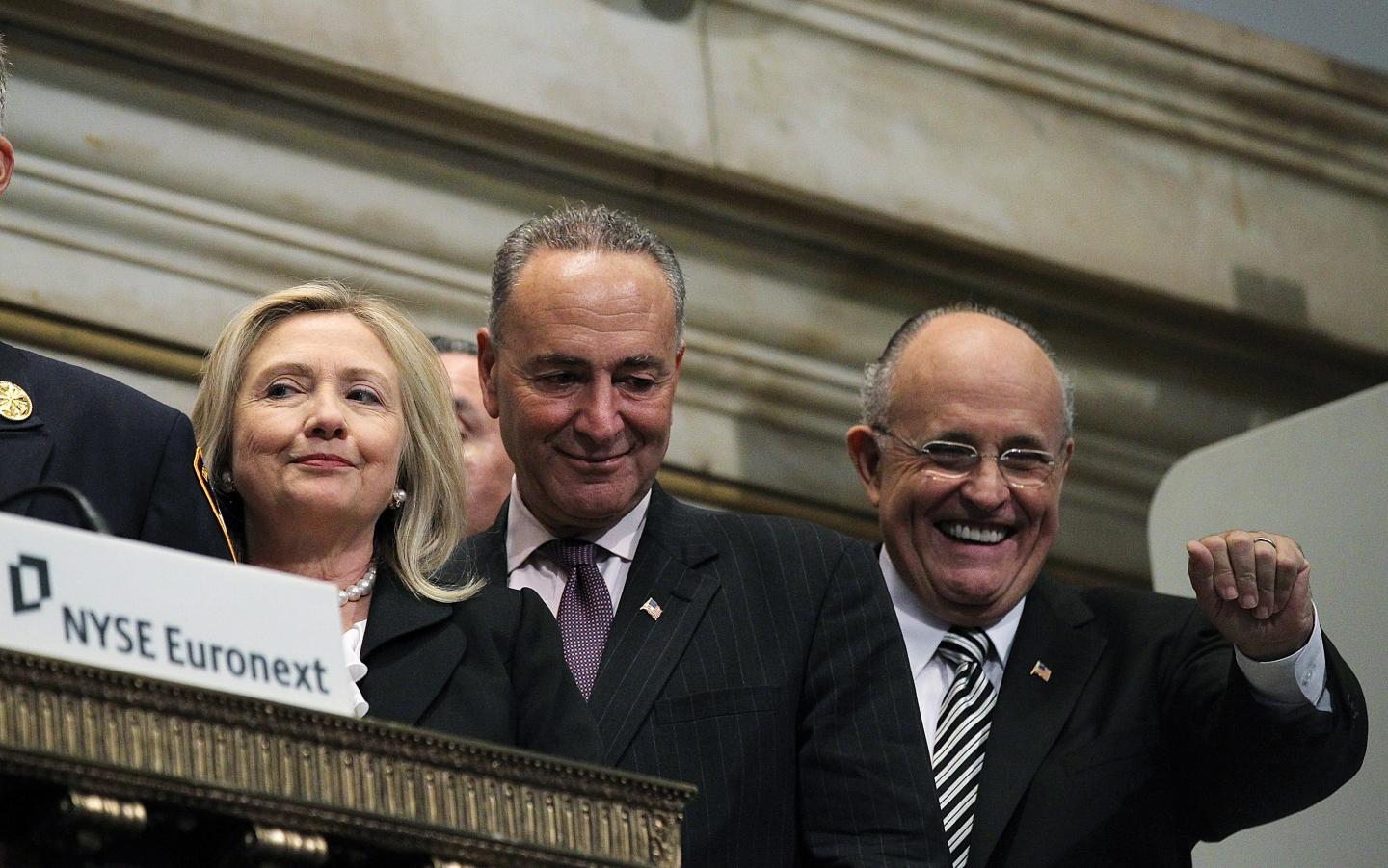 Hillary Clinton, Giuliani, And Other New York Leaders Ring Opening Bell At New York Stock Exchange