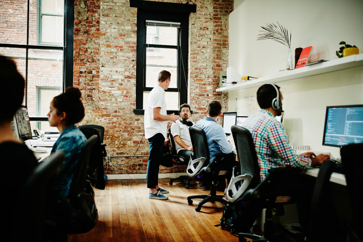Business partners in discussion in startup office