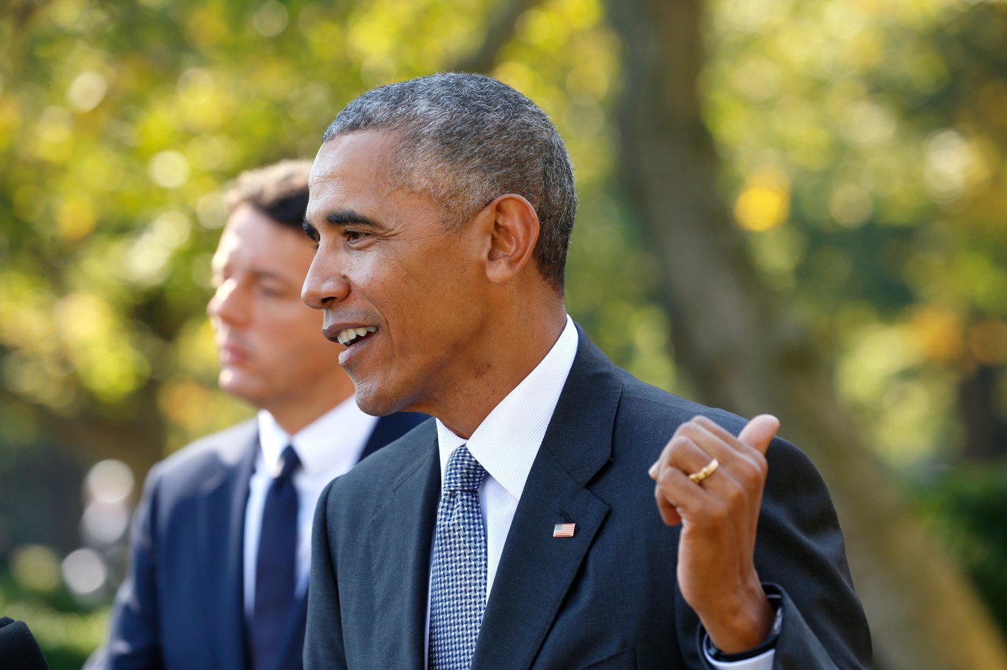 U.S. President Obama and Italian Prime Minister Renzi hold joint news conference at the White House in Washington