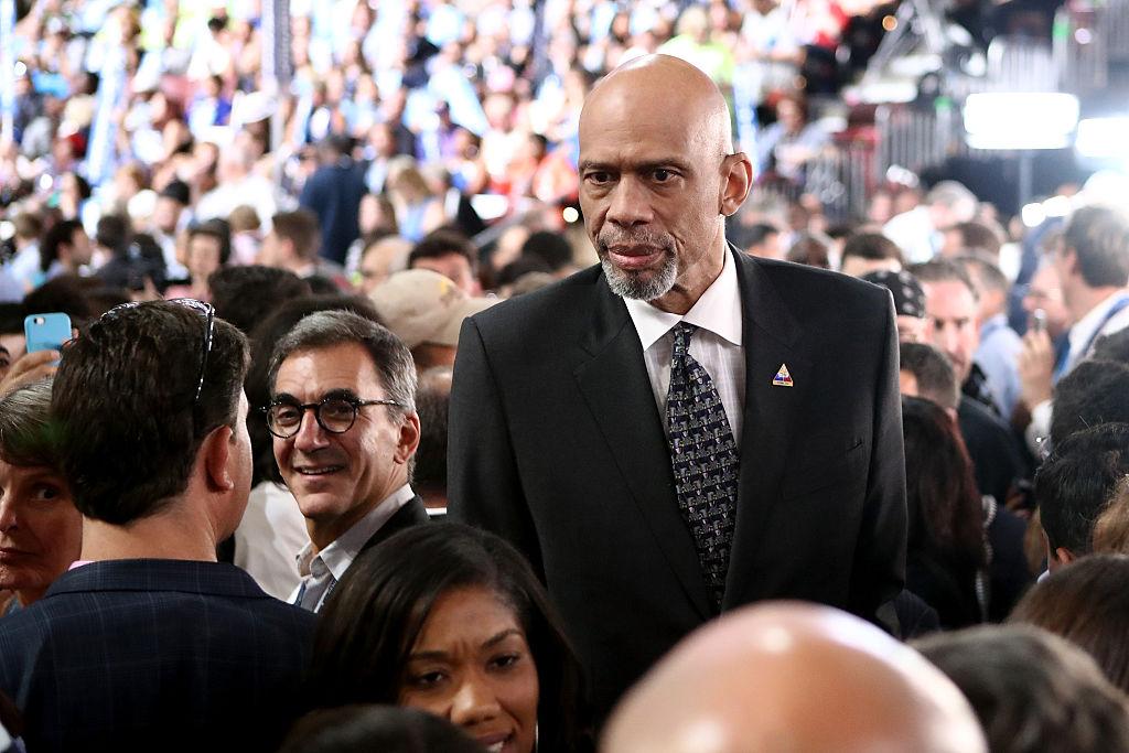 Retired professional basketball player Kareem Abdul-Jabbar attends the fourth day of the Democratic National Convention at the Wells Fargo Center, July 28, 2016 in Philadelphia, Pennsylvania.