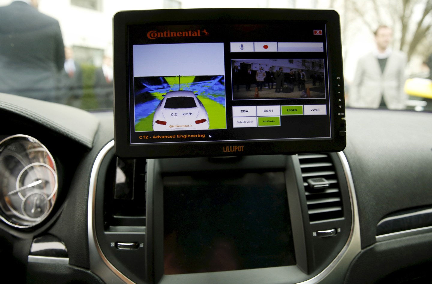 File picture shows computer screen in prototype Continental Chrysler 300C sedan on Capitol Hill in Washington
