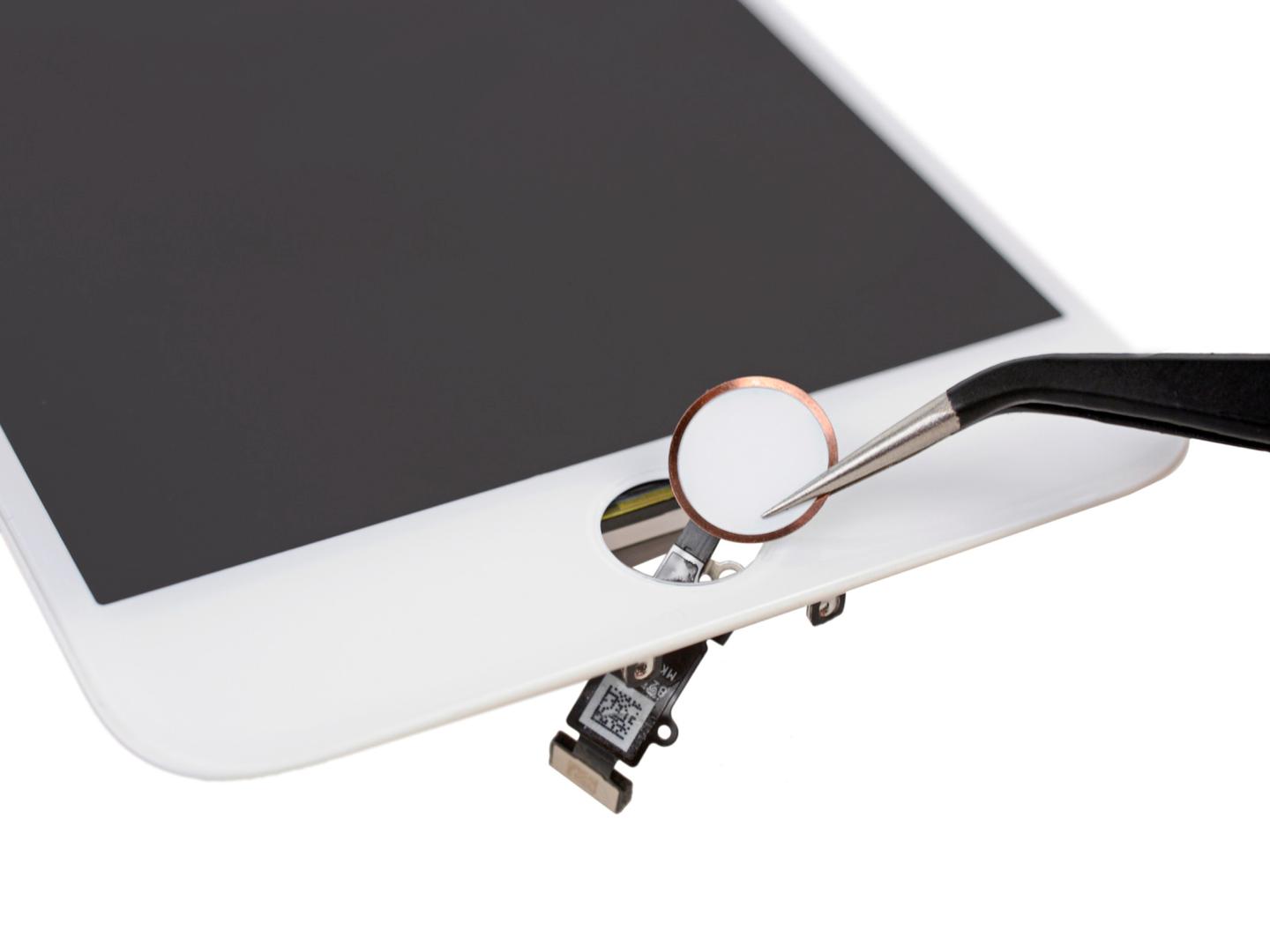 The iPhone 7 Plus' home button, a touch sensor, is shown during a iFixit's teardown of the phone in Japan