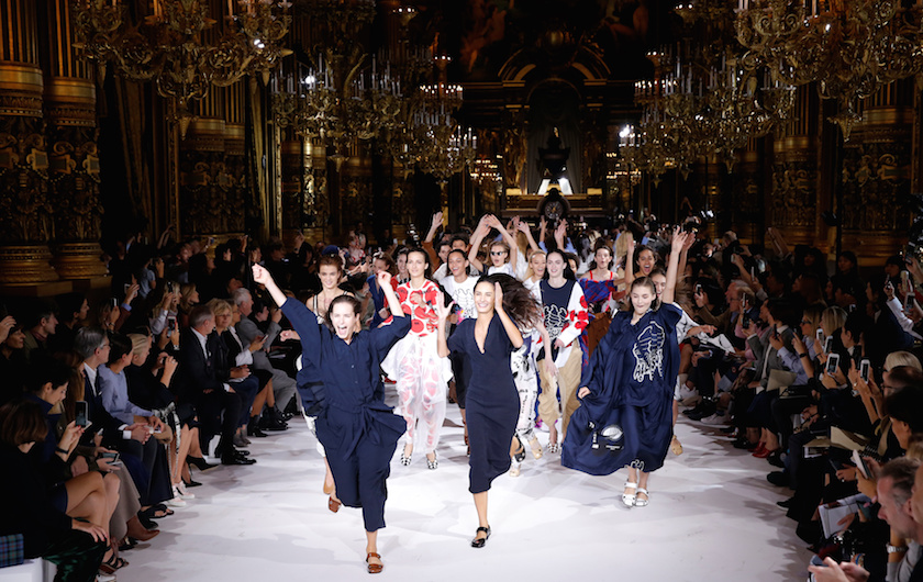 Models present creations by British designer Stella McCartney as part of her Spring/Summer 2017 women's ready-to-wear collection during Fashion Week in Paris