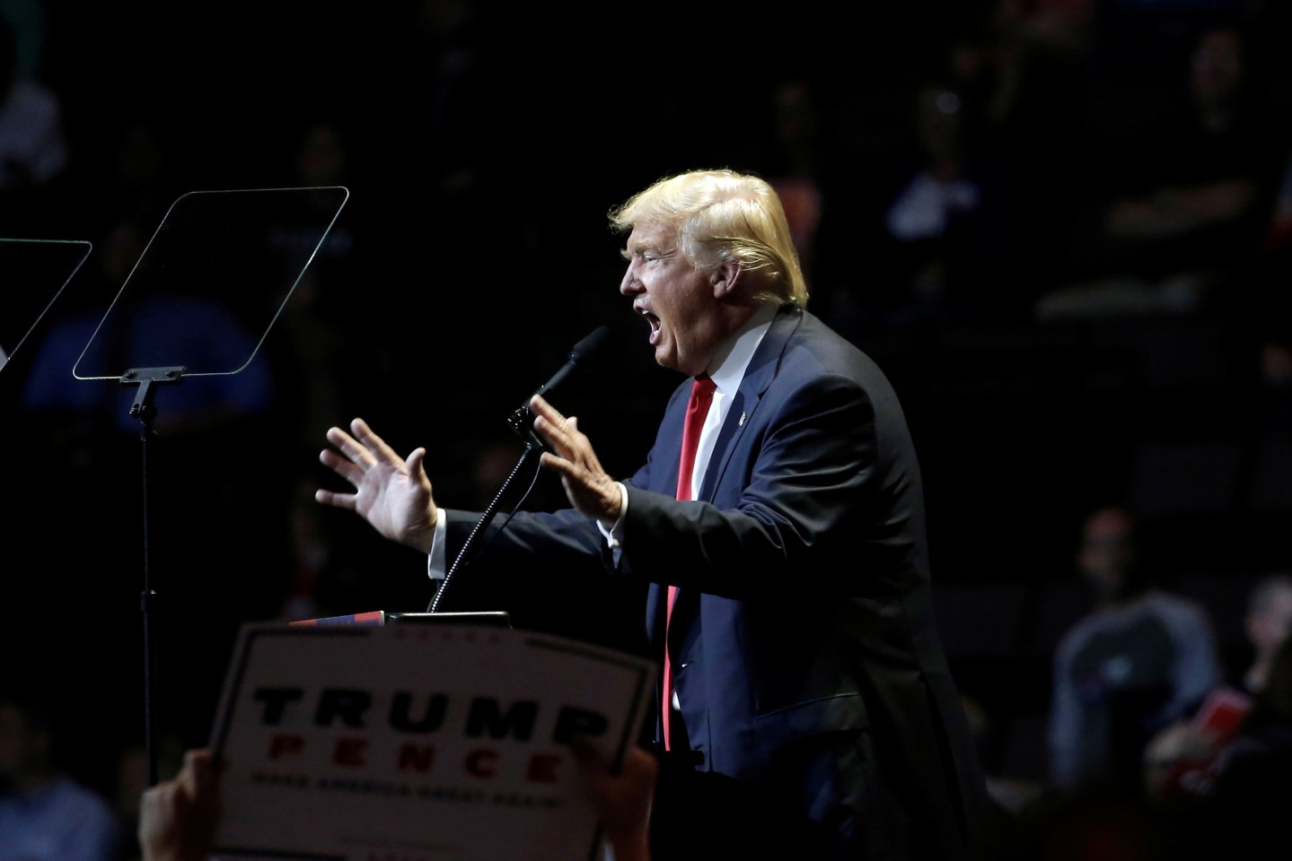 Republican U.S. presidential nominee Donald Trump speaks at a campaign rally in Cincinnati