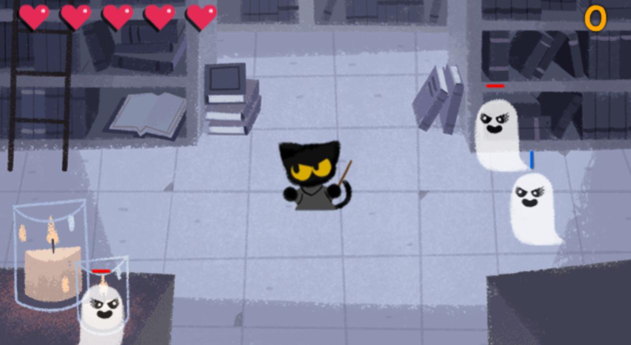 Doodler Juliana Chen's own black cat named Momo inspired this year's Halloween doodle.