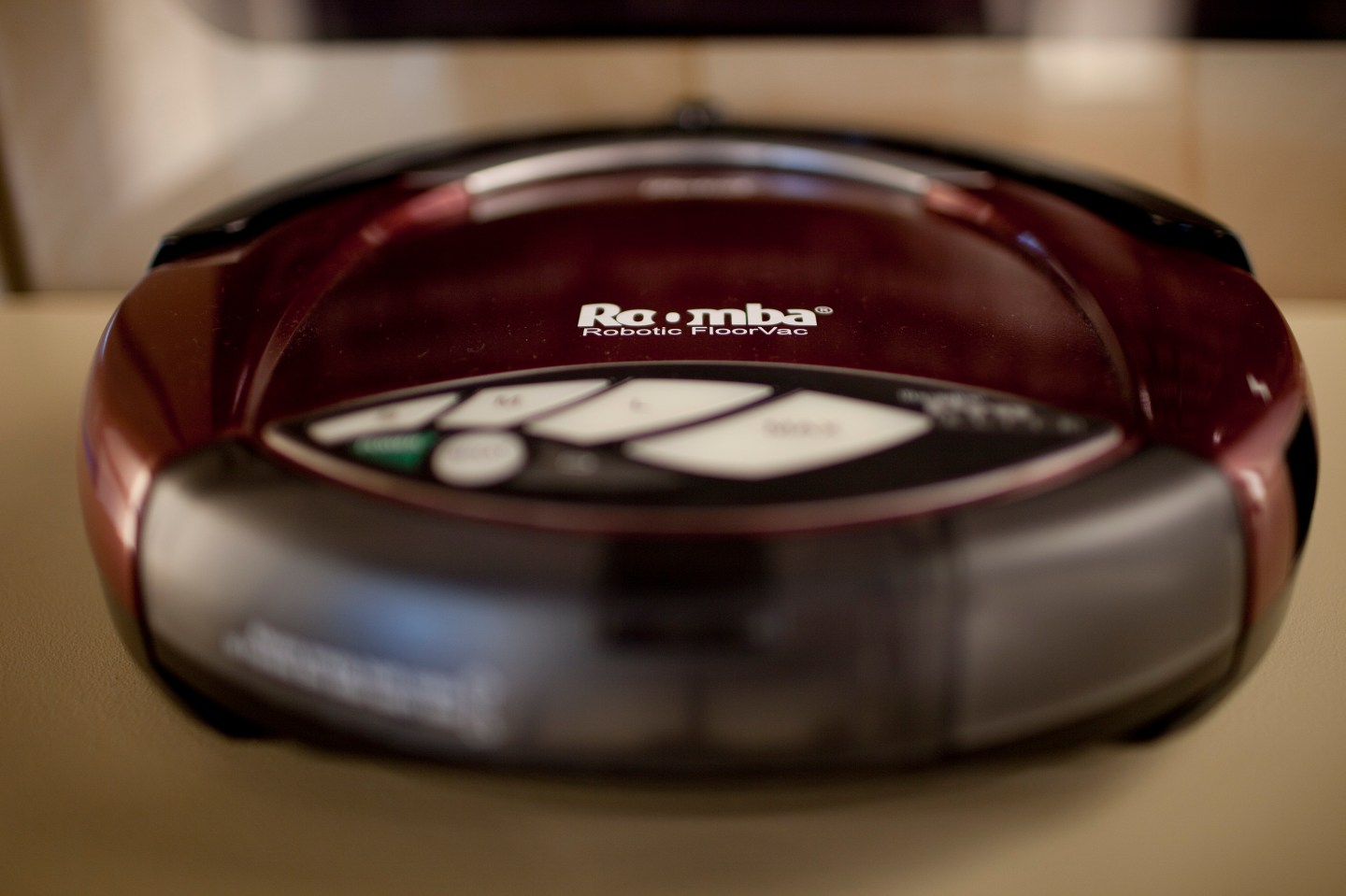 A vacuuming Roomba model robot is displayed at iRobot Corp. headquarters in Massachusetts.