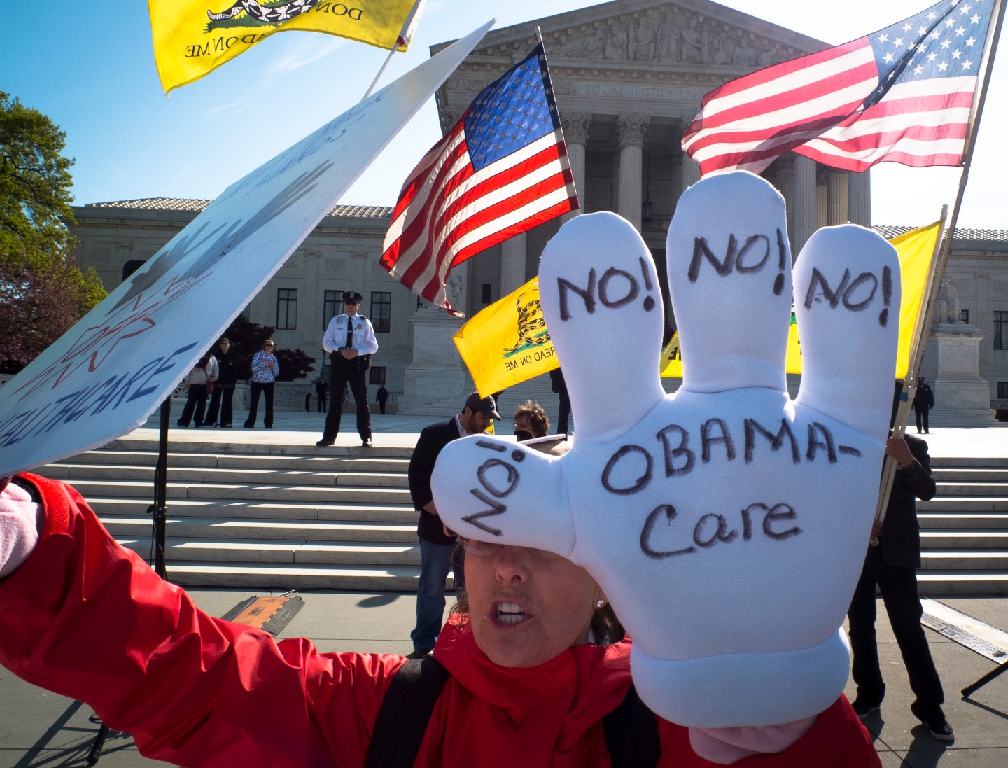 A Tea-Party supporter protest outside th