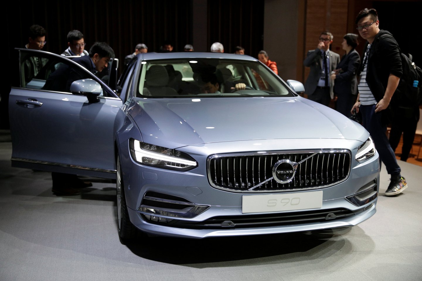 Volvo's S90 cars are seen during the company's news conference in Shanghai