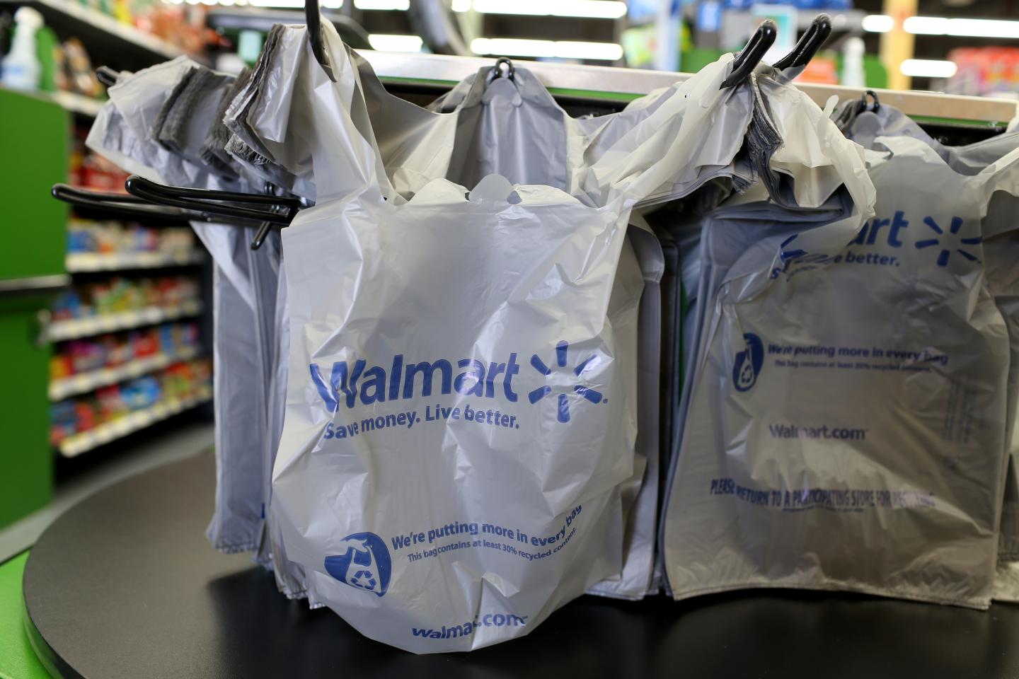 Walmart bags are seen in the store in Miami.