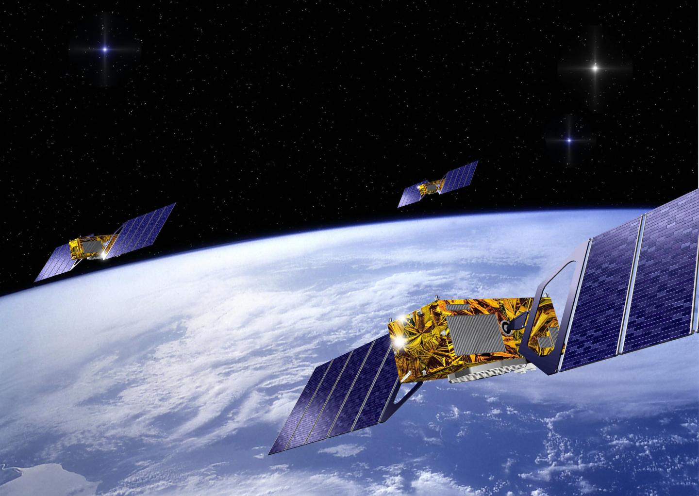 Three satellites part of the European Galileo navigation system network.