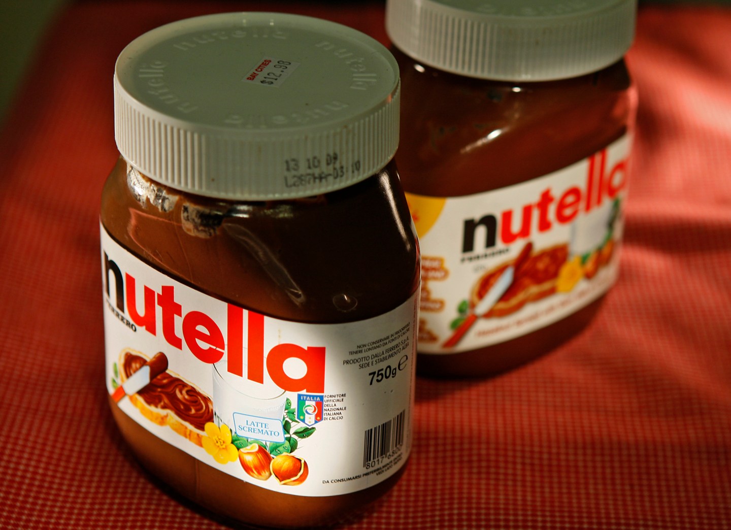 Nutella spread from Italy, left, and made for the USA, in Canada.