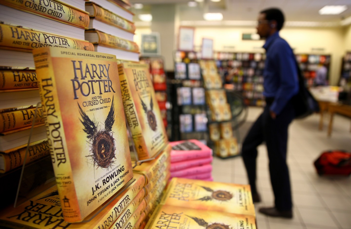 Copies of British author J.K. Rowling’s latest book, “Harry Potter and the Cursed Child.”