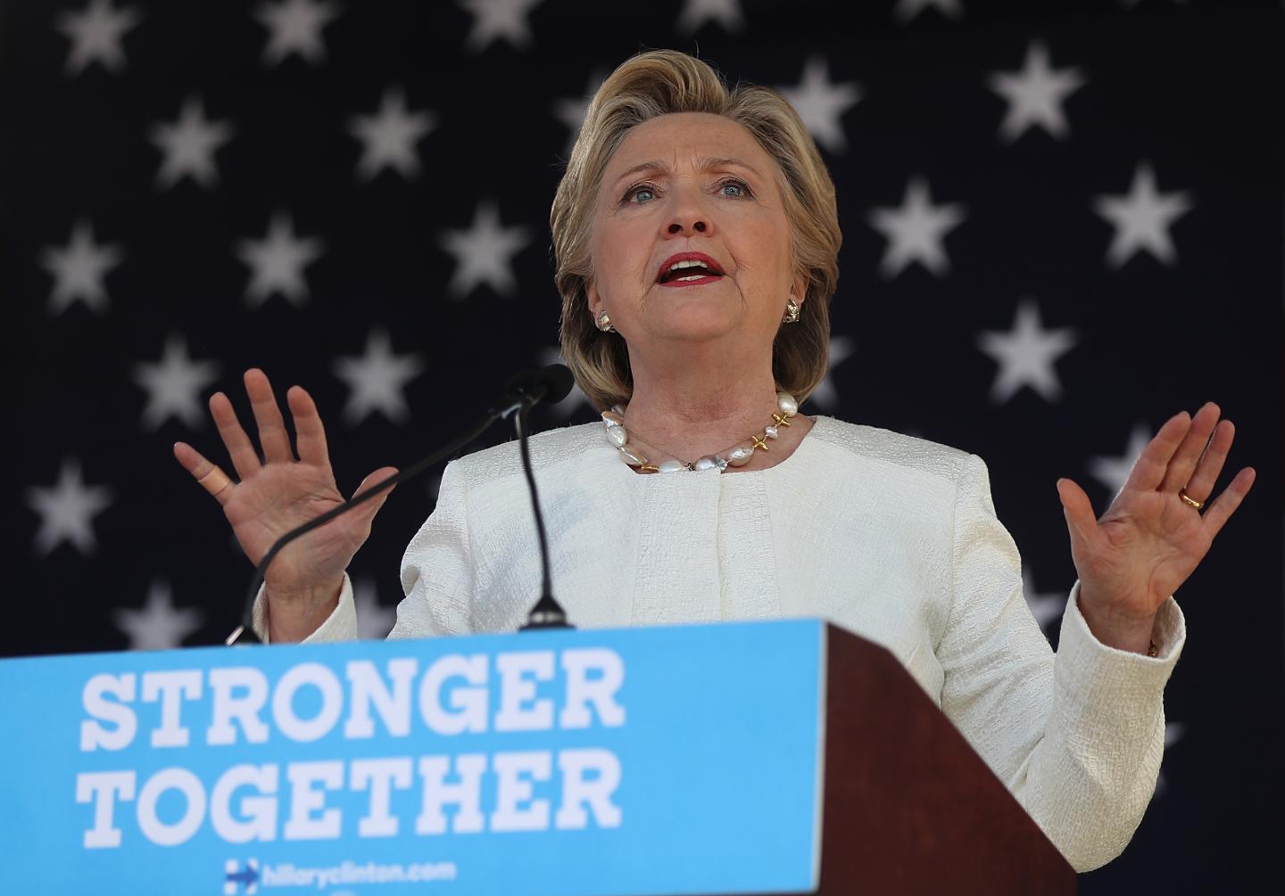 Democratic presidential nominee former Secretary of State Hillary Clinton speaks during a campaign rally on November 1, 2016 in Dade City, Florida.