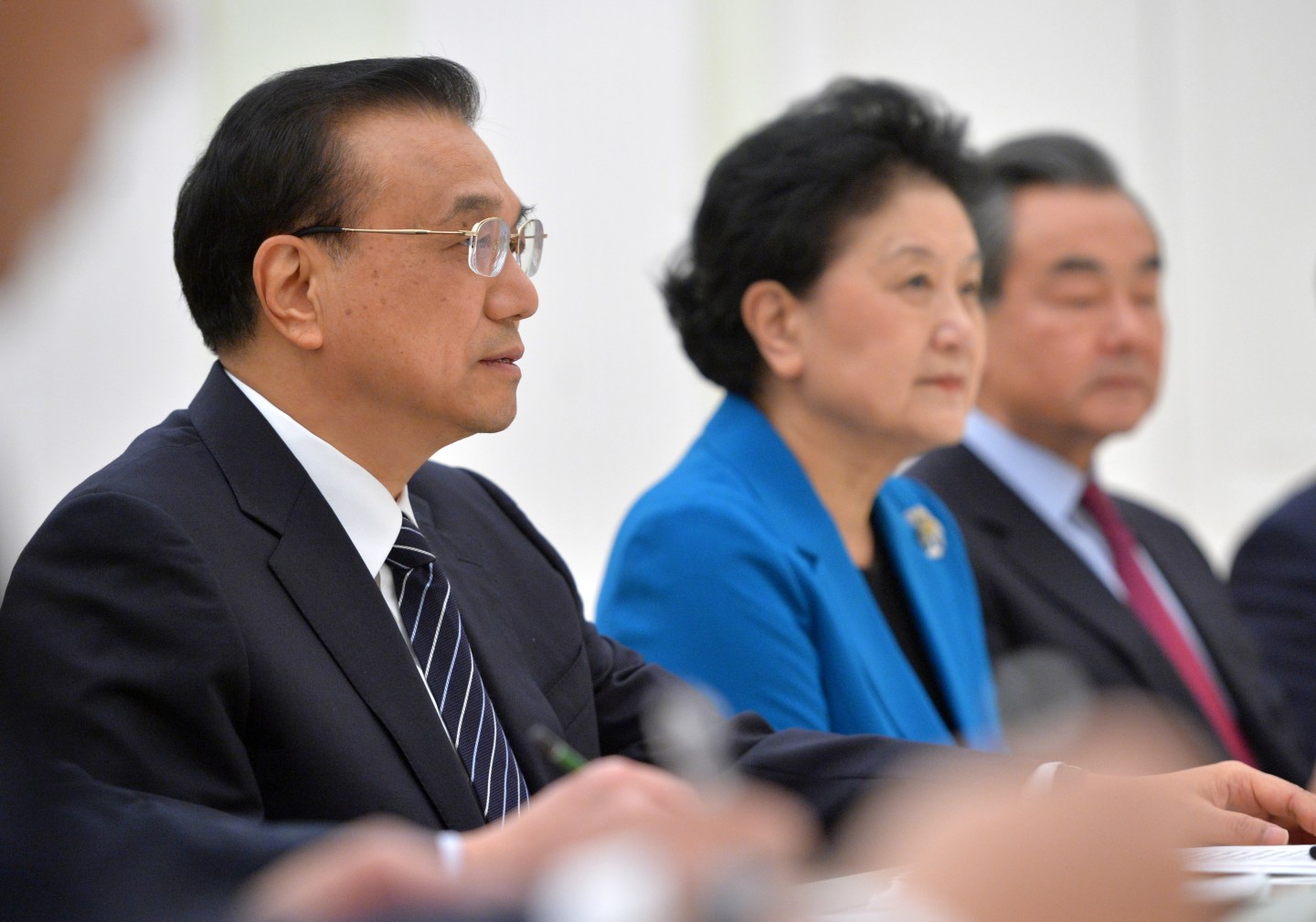 China's State Council Premier Li Keqiang looks on during a meeting with Russia's President Vladimir Putin at the Moscow Kremlin.
