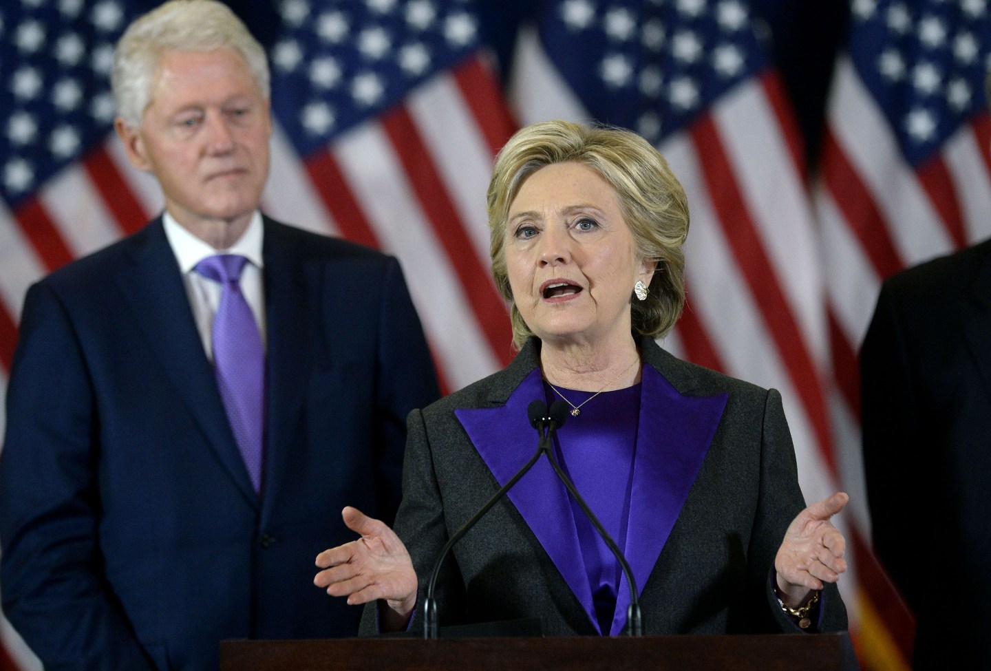 Former Democratic Presidential Nominee Hillary Clinton Delivers Remarks After Election Night Loss