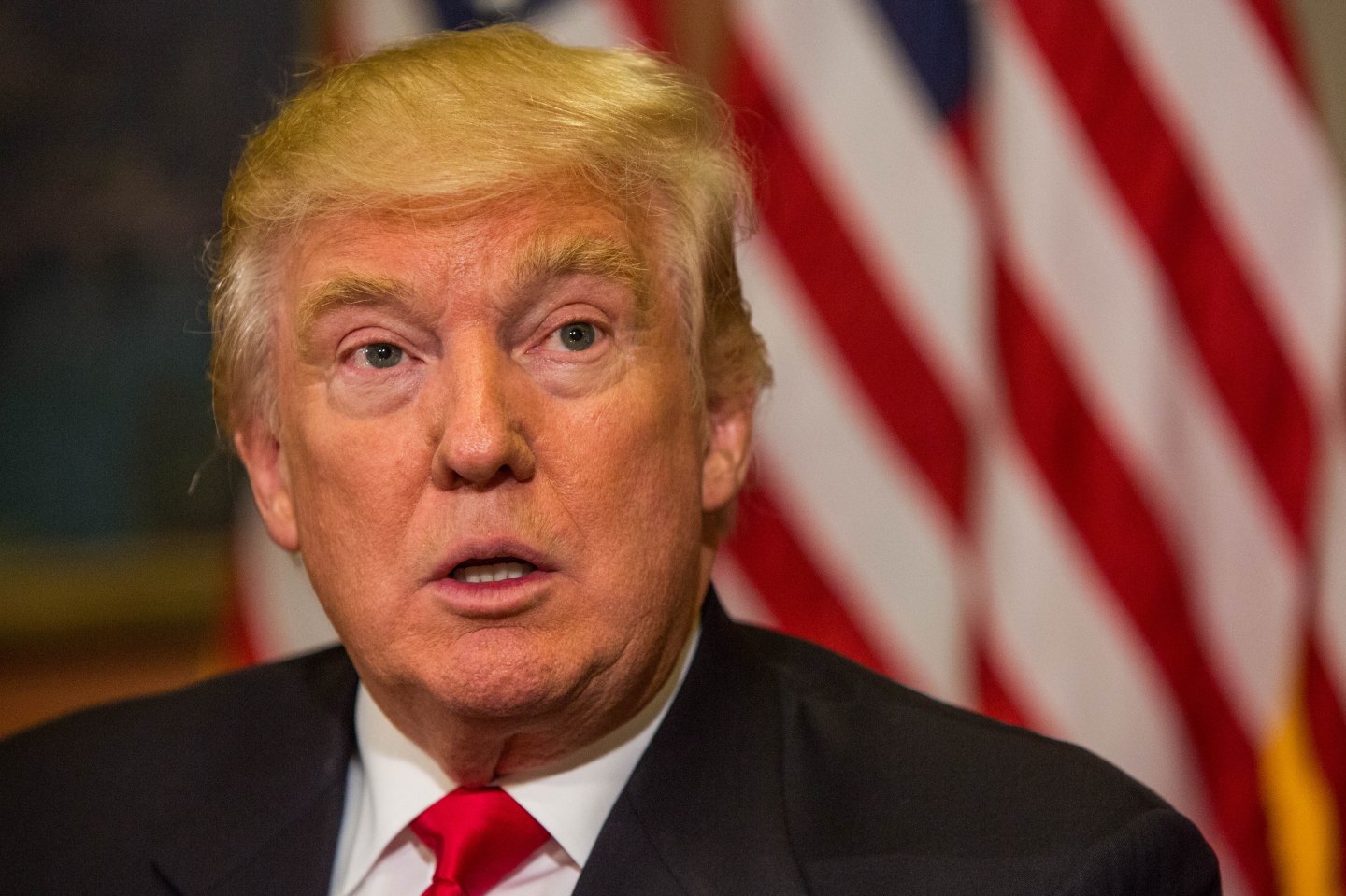 President-elect Donald Trump speaks during a meeting with House Speaker Paul Ryan on November 10.