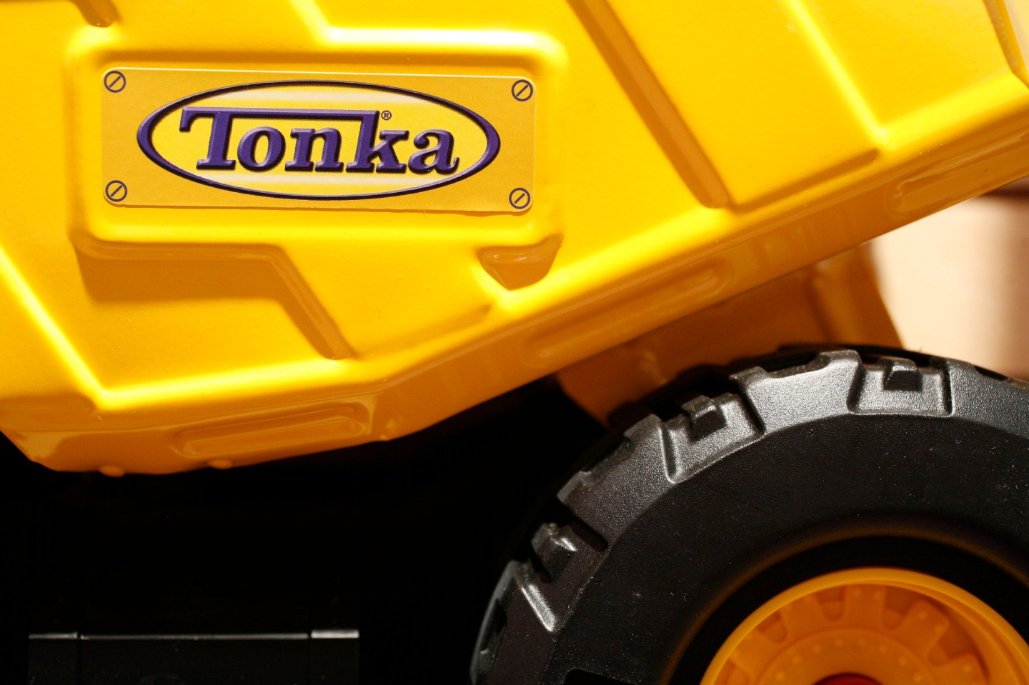 A Tonka truck sits on display in the Hasbro showroom during the International Toy Fair in New York.