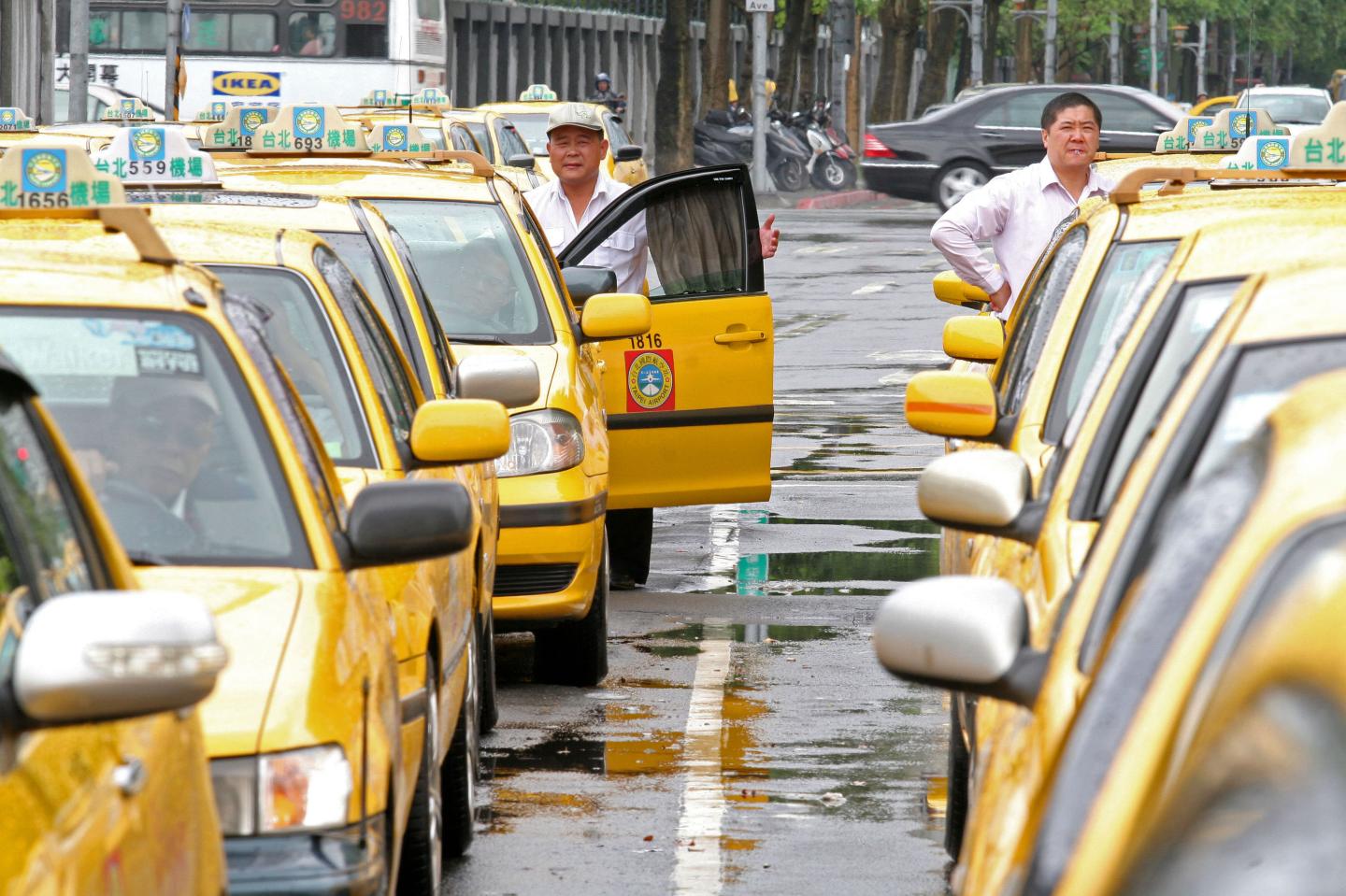Taxis line up and wait for passengers in Taipei, Taiwan, May