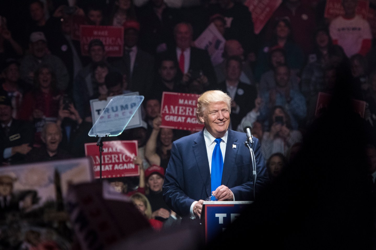 Republican presidential candidate Donald Trump in Manchester NH
