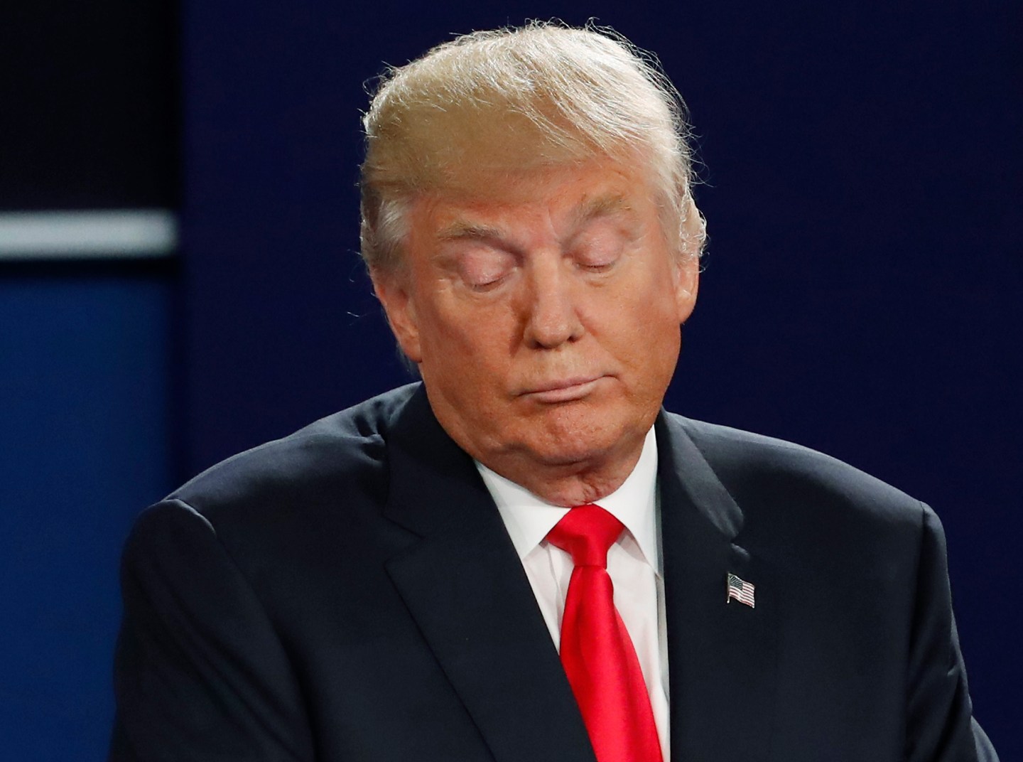 Republican U.S. presidential nominee Donald Trump is seen during his presidential town hall debate against Democratic U.S. presidential nominee Hillary Clinton at Washington University in St. Louis