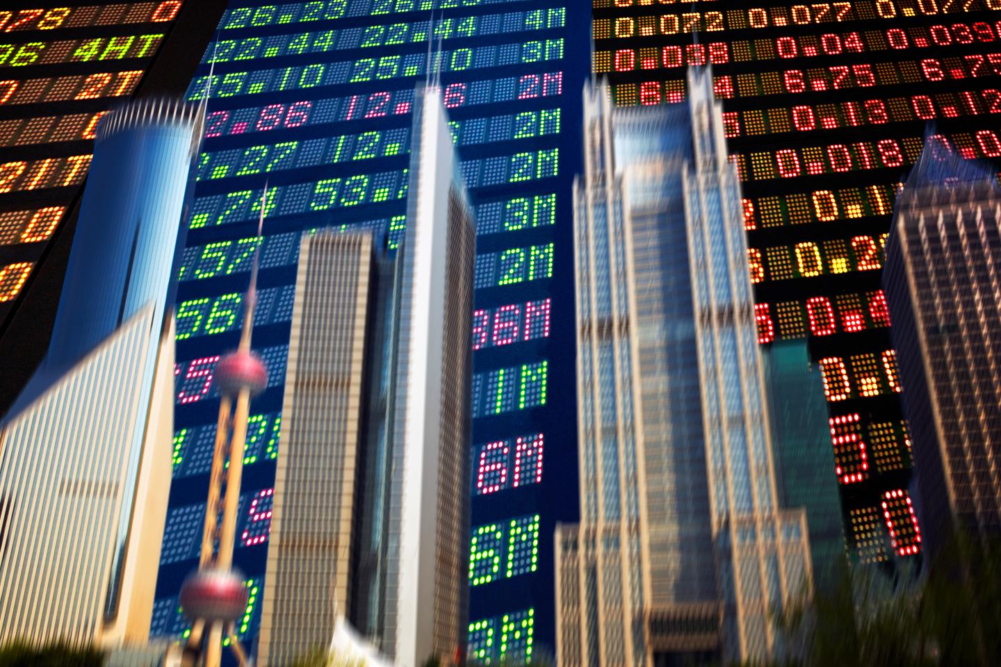 Shanghai skyline with data figures