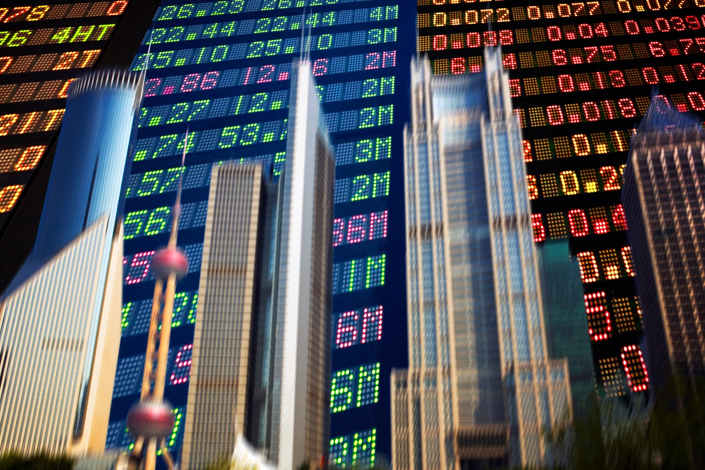 Shanghai skyline with data figures