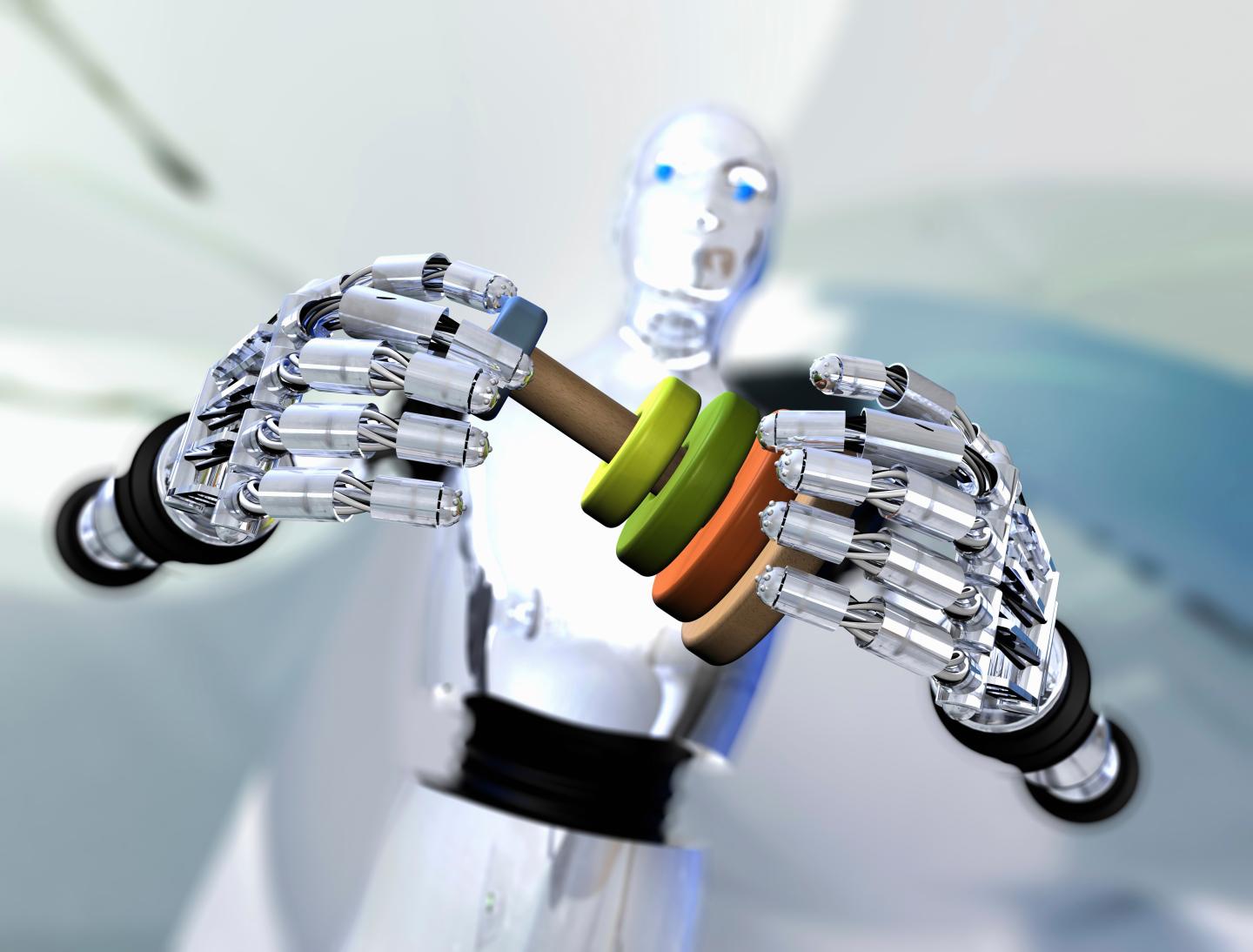 Robot holding up model toy column