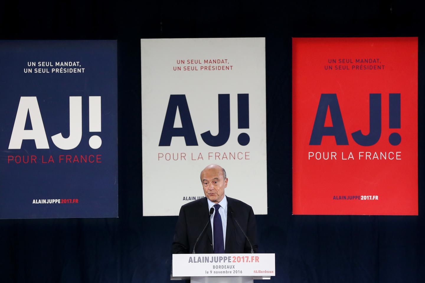 Les Republicains' Party Member and Mayor of Bordeaux Alain Juppe Attends a Meeting In Bordeaux