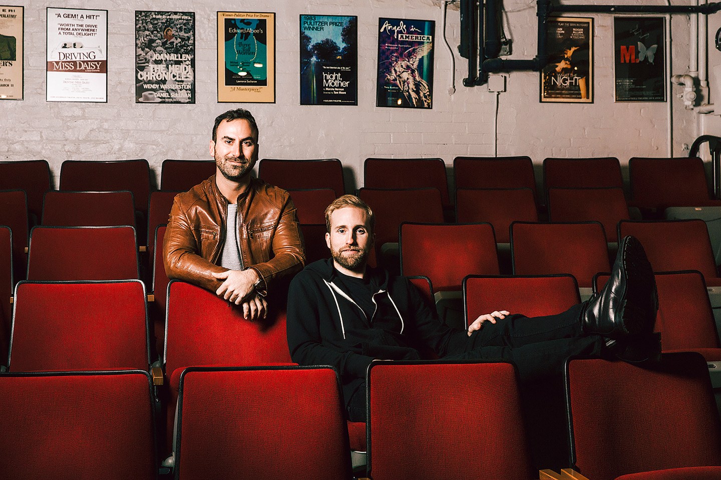 The TodayTix cofounders: CEO Merritt Baer (left) and executive chairman Brian Fenty hanging out at New York City’s Cherry Lane Theatre.