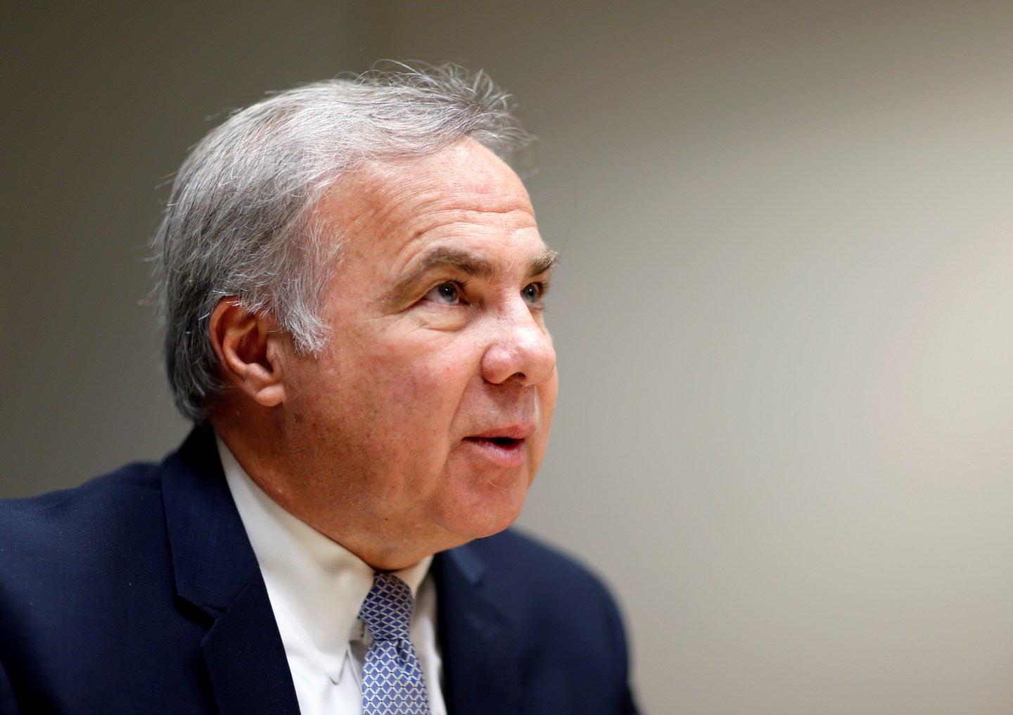 Valeant Pharmaceuticals International Inc's new chief executive Joseph Papa speaks to the press following their annual general meeting in Laval