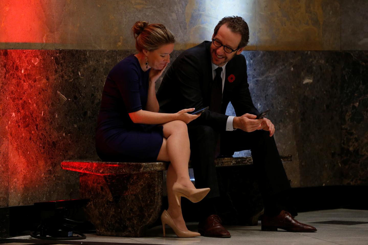 Canadian Prime Minister Justin Trudeau's chief of staff Katie Telford and principal secretary Gerald Butts attend a town hall with high school students in Ottawa