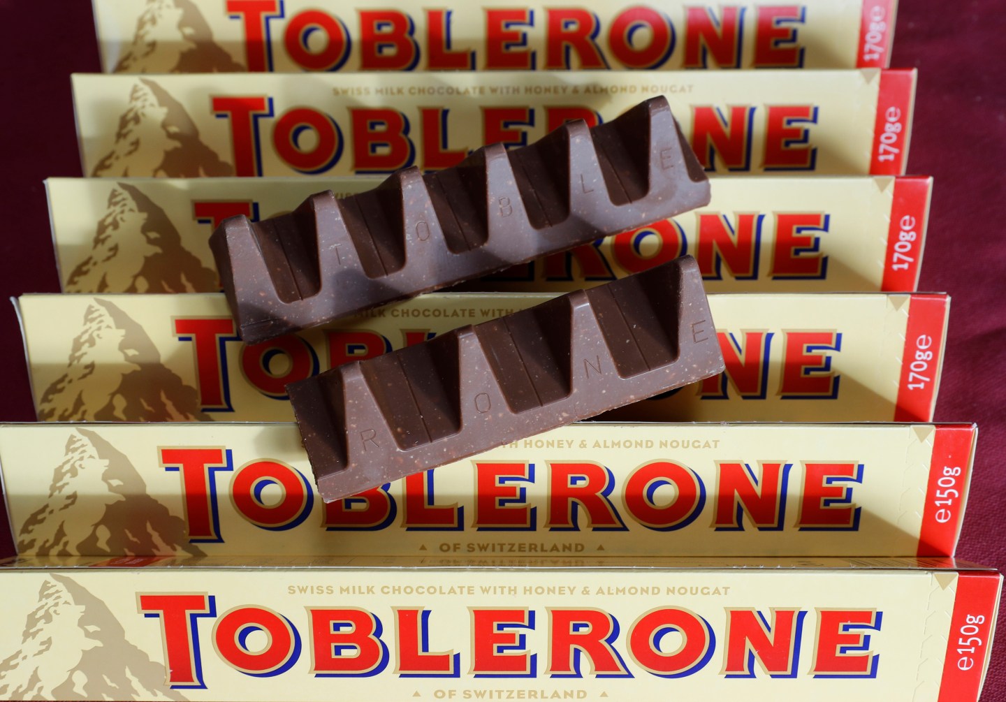 150g and 170g bars of Toblerone chocolate are illustrated in Loughborough
