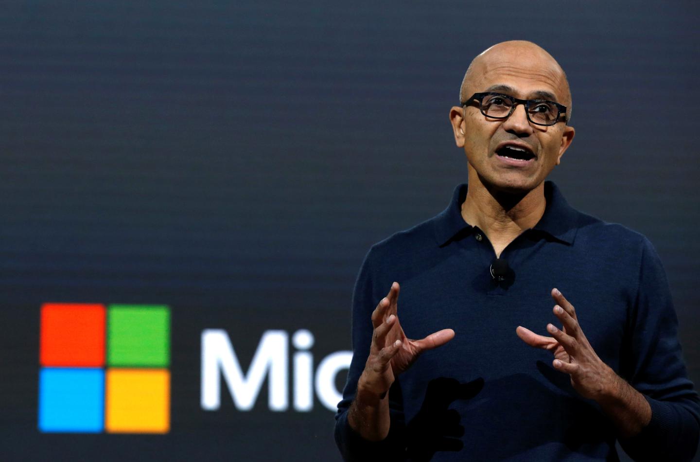 Microsoft CEO Satya Narayana Nadella speaks at Microsoft's live event in New York