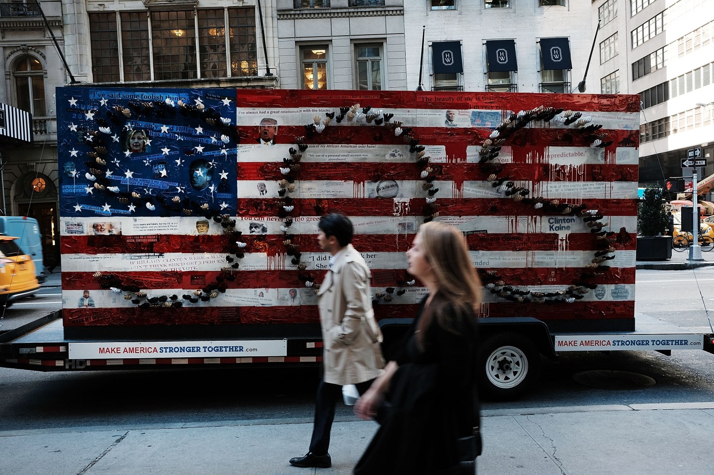 Artist Parades "Make America Stronger" Election Themed Art Installation Around New York