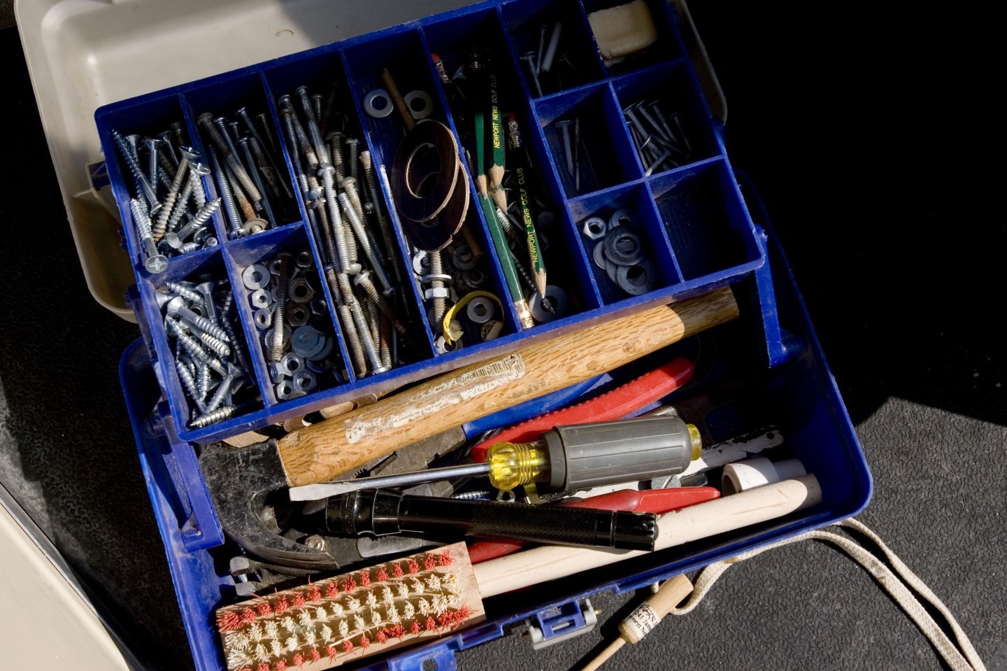 Birders Dot Silsby and Harry Carlson carry a small toolbox w