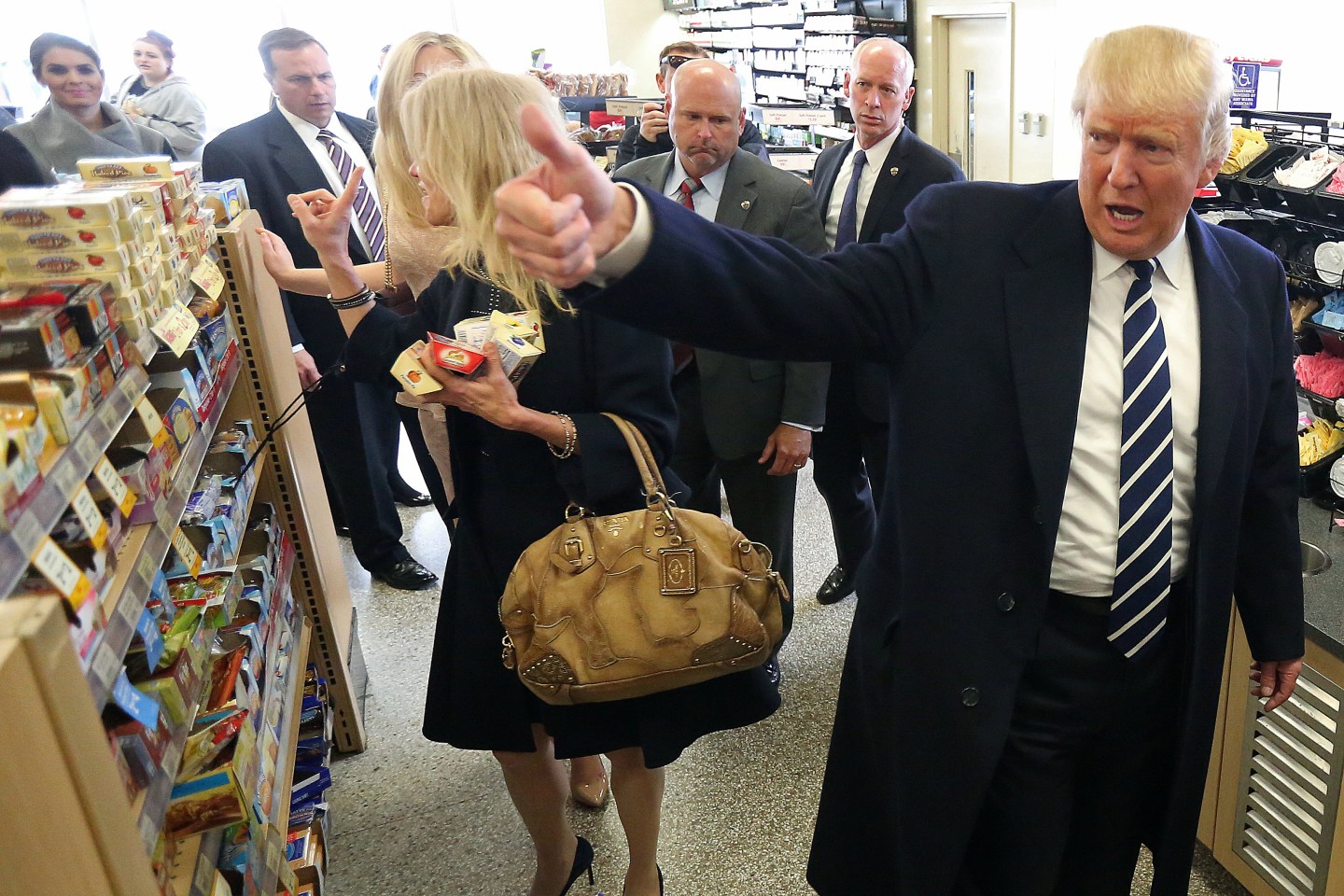 Republican presidential nominee Donald Trump goes to a Wawa gas station after a campaign event in King of Prussia
