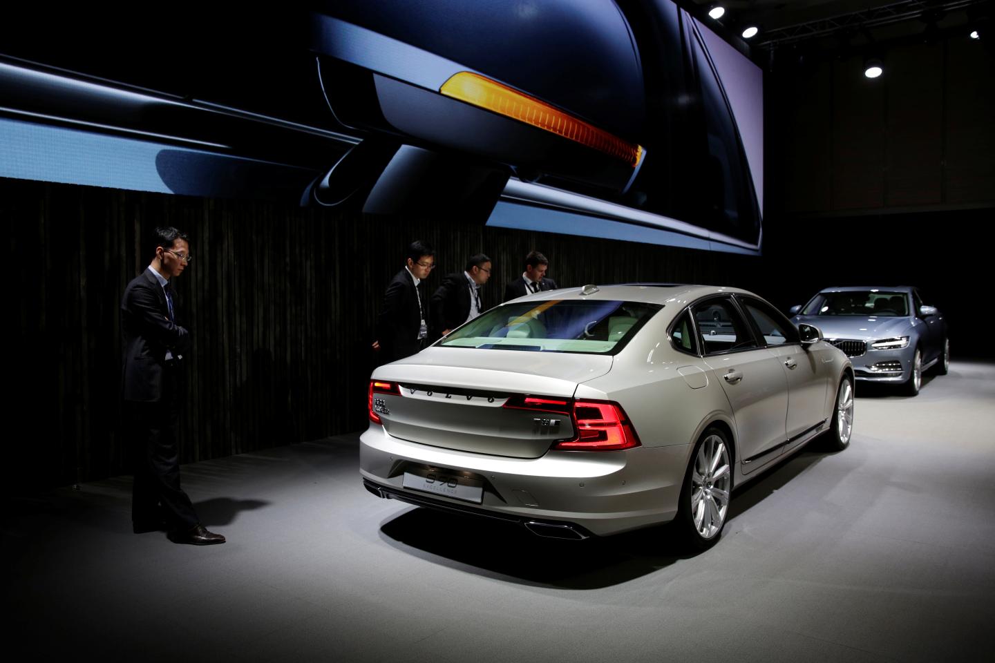 Volvo's S90 cars are seen during the company's news conference in Shanghai