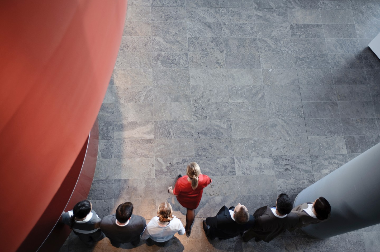 Woman is making first step in a row