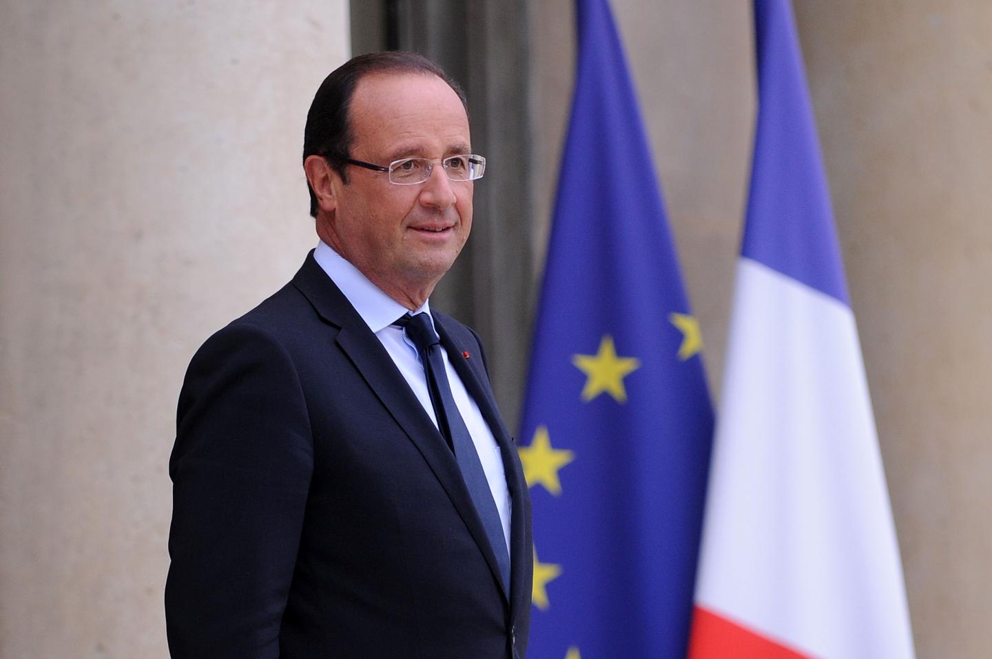 French President Francois Hollande Meets Bill Gates And Bono