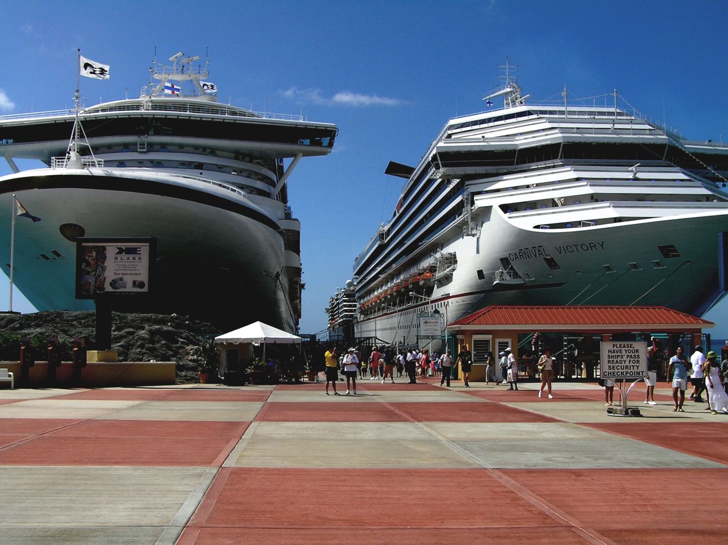 The cruise ships Golden Princess and Carnival Victory docked at St. Maarten Island.