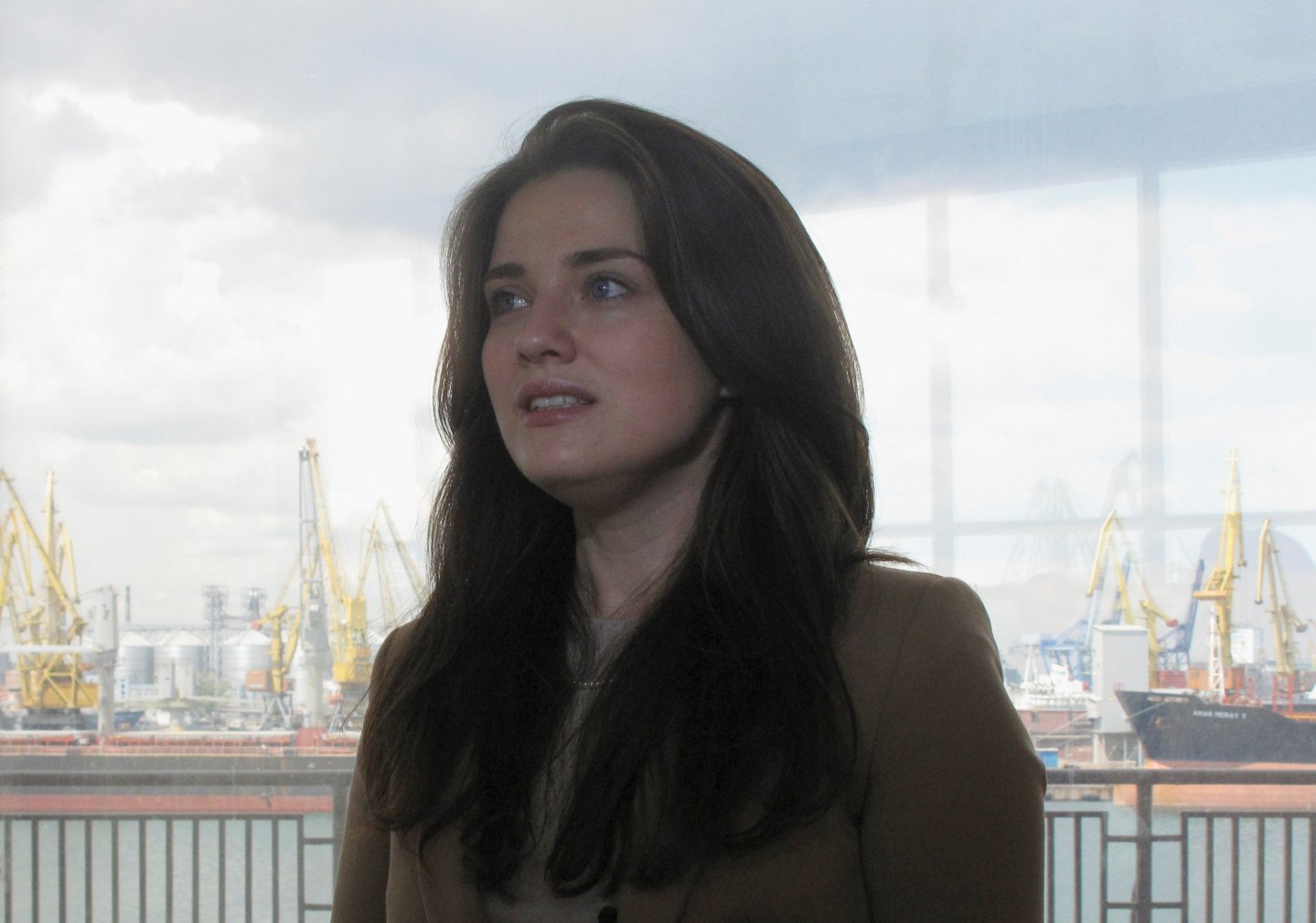 FILE PHOTO: Head of the customs office at Odessa port Marushevska speaks during an interview in Odessa