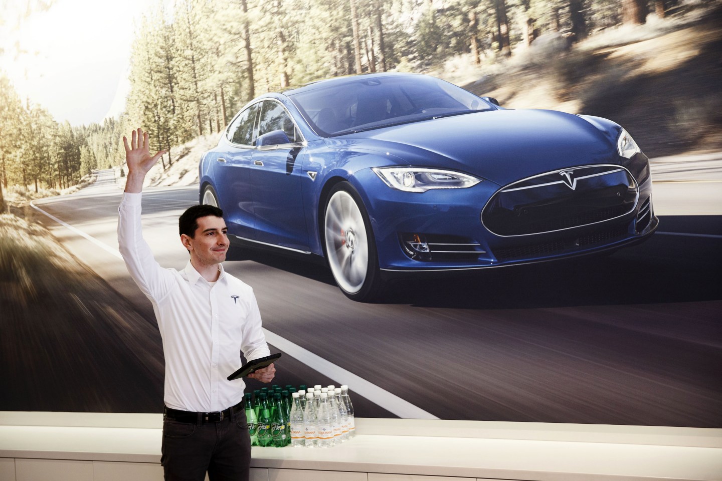 Customers Wait In Line To Reserve Tesla Motors Inc. Model 3 Ahead Of Store Openings