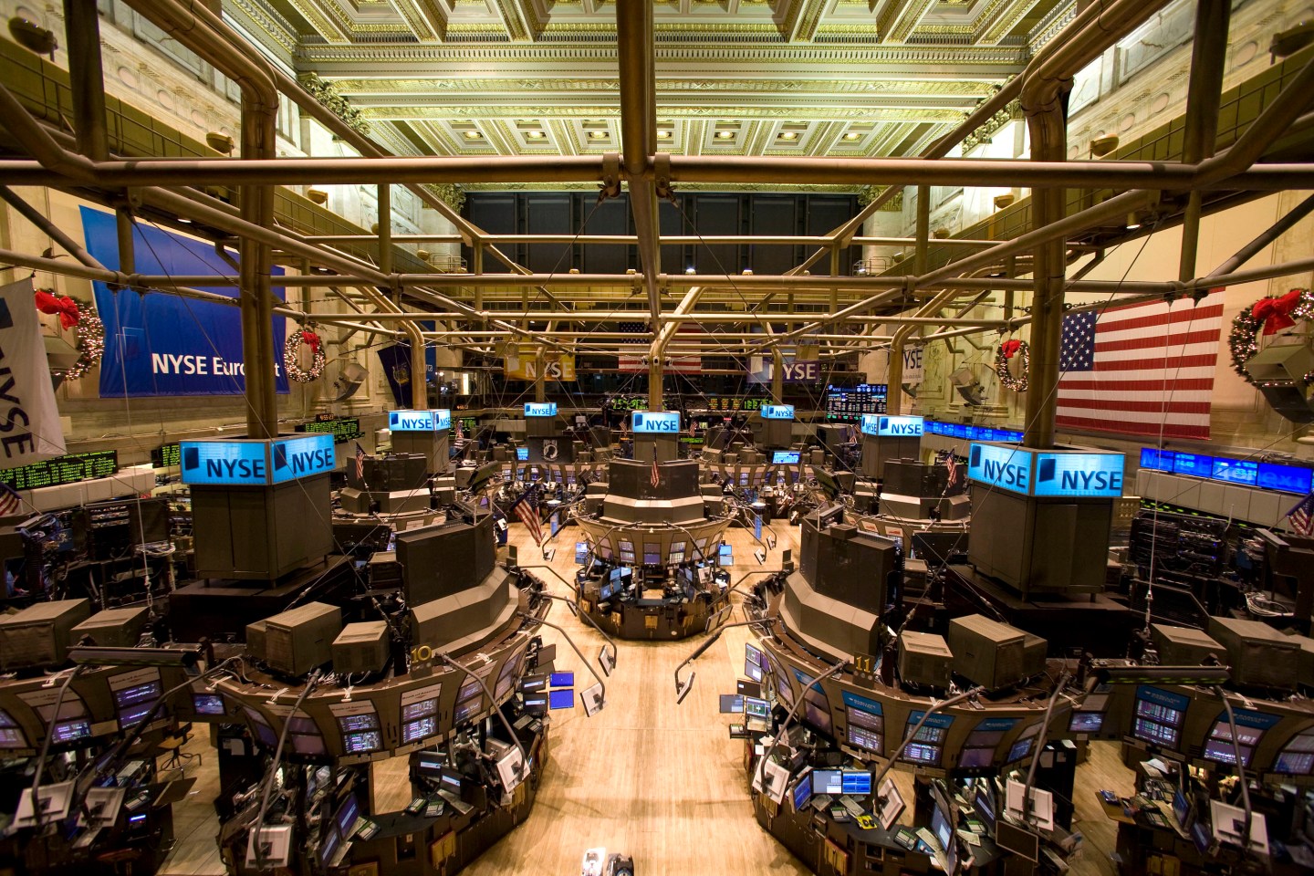 The trading floor stands vacant after the close of the last